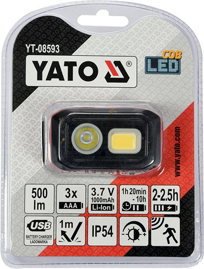 Yato Rechargeable Headlamp LED IP54 with Maximum Brightness 500lm Orange