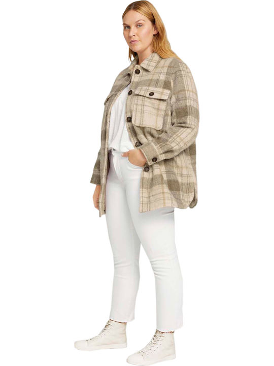 Women's Checked Beige Overshirt