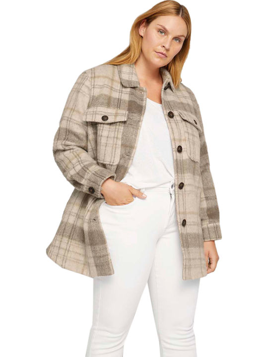 Women's Checked Beige Overshirt