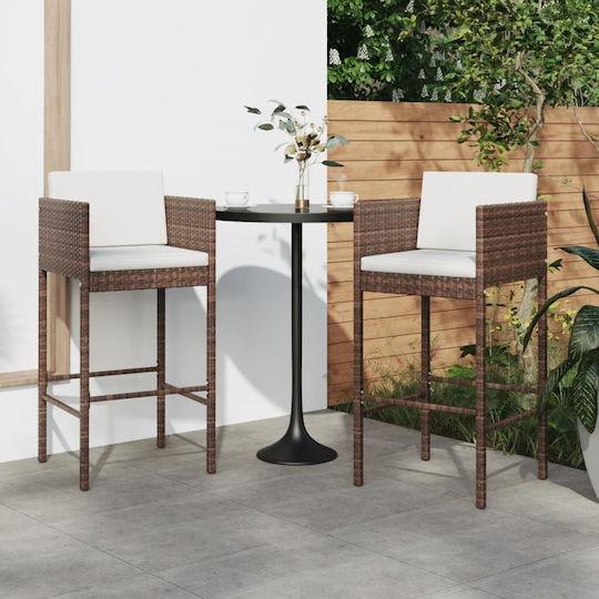 Garden Bar Stool Outdoor Rattan with Brown Cushion 2 Pieces 50x48x100cm