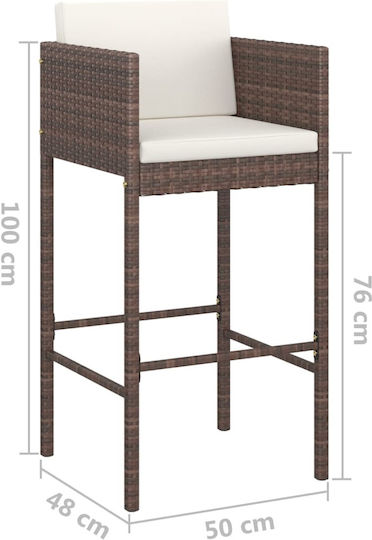 Garden Bar Stool Outdoor Rattan with Brown Cushion 2 Pieces 50x48x100cm