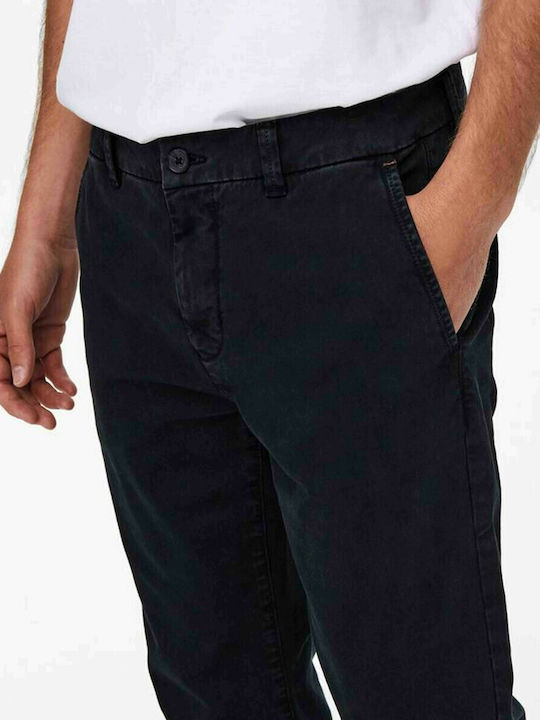 Pantaloni Chino Elastic cu Croială Slim Negru