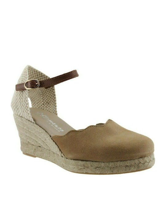 Adam's Shoes Women's Leather Platform Espadrilles Beige