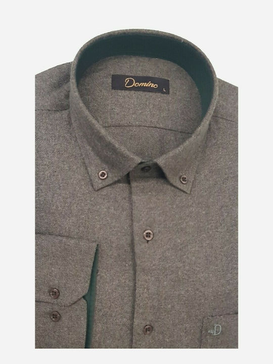 DOMINO CĂMAȘĂ PENTRU BĂRBAȚI CĂMAȘĂ DE FLANELĂ LINIE CASUAL MONOCROMĂ OLIVE 19-31182-02