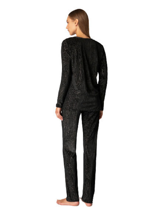 Milena by Paris Winter Women's Pyjama Set Velvet Black