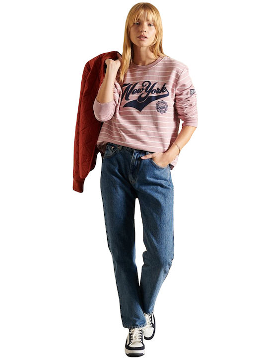 Superdry Script Style College Stripe Γυναικείο Φούτερ Softer Pink Marl