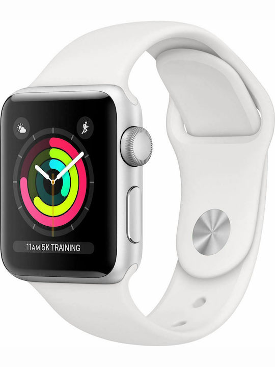 Apple Watch Series 3 Aluminium 38mm Αδιάβροχο με Παλμογράφο (Λευκό)