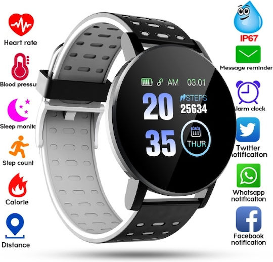 119 Plus 43mm Smartwatch with Heart Rate Monitor (Grey / Black)