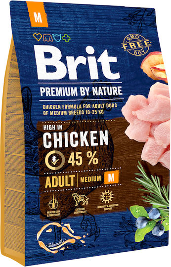 Brit Premium By Nature Adult Medium 3kg Dry Food Gluten-Free for Adult Medium Breed Dogs with Chicken