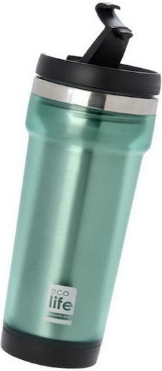 Ecolife Internal Recyclable Glass Thermos Stainless Steel BPA Free 420ml Green