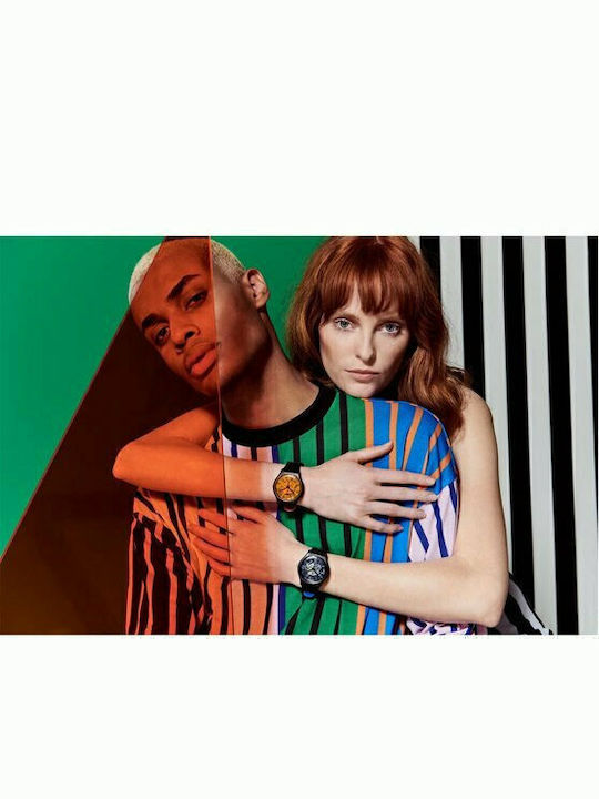 Swatch Orangeboost Ανδρικό Ρολόι 41mm Μπαταρίας με Μαύρο Καουτσούκ Λουράκι