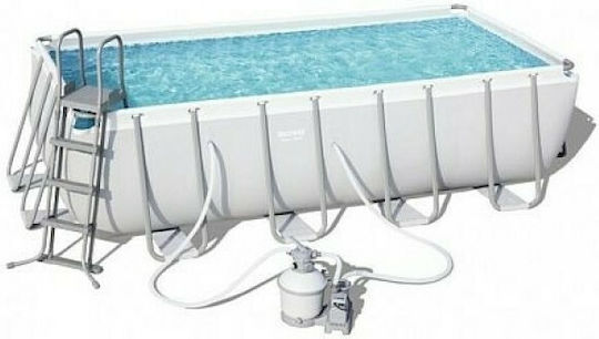 Bestway Πισίνα PVC 11.532lt με Μεταλλικό Σκελετό 488x244x122εκ. Γκρι