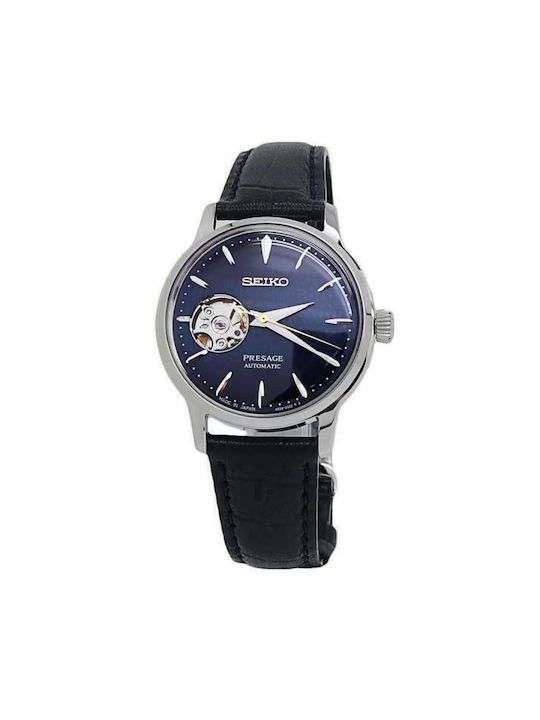 Seiko Presage Basic Line Ανδρικό Ρολόι 33.8mm Αυτόματο με Μπλε Δερμάτινο Λουράκι