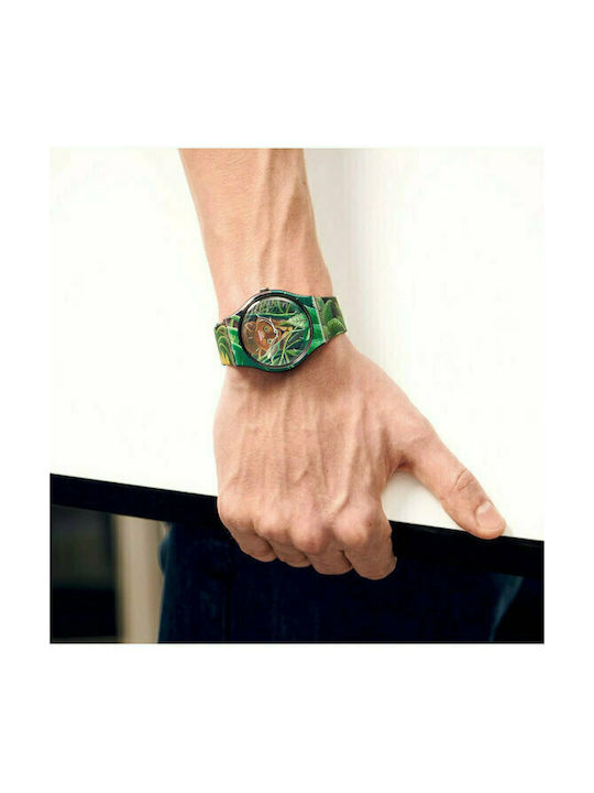 Swatch The Wonder Of Life Uhr Batterie mit Grün Kautschukarmband