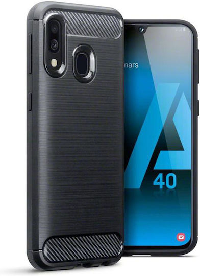 Hurtel Carbon Fiber Brushed Back Cover Silicone Black (Galaxy A40)