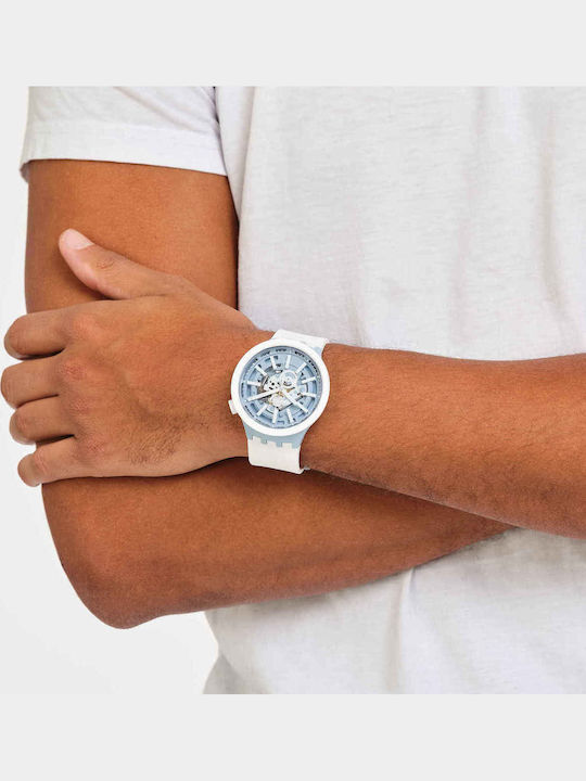 Swatch Bioceramic Men's Watch 41mm Battery with White Rubber Strap