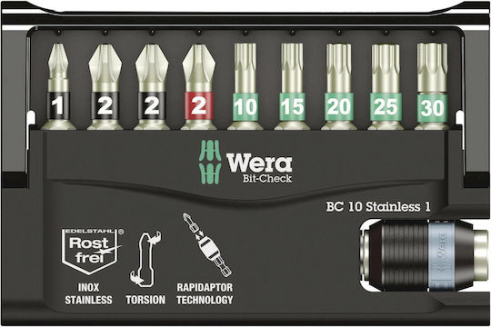 Wera Σετ 10 Μύτες Κατσαβιδιού Bit-Check 10 Stainless 1