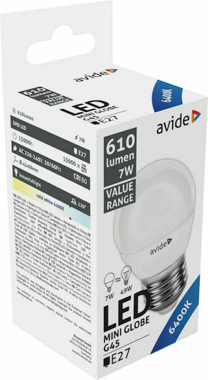 Avide ABBMG27CW-7W LED Bulb 7W for Socket E27 and Shape G45 Cool White 610lm