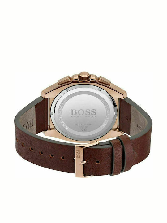 Boss Grandmaster Men's Watch 46mm Chronograph Battery with Brown Leather Strap