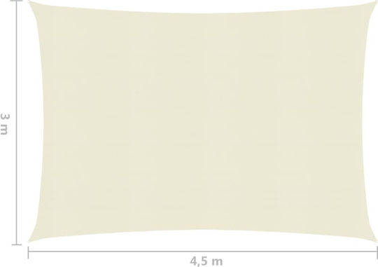 vidaXL Rectangular Shade Sail Ecru With Hoop 3x4.5m 160gr/m² made of HDPE 160gr/m²