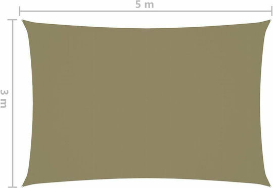vidaXL Rectangular Shade Sail Beige With Hoop & with PU Coating 3x5m Rectangle made of Oxford fabric