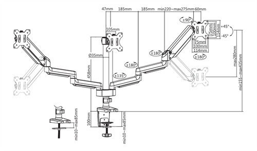 Deltaco Computer Monitor Ständer für 3 Bildschirme bis 27" mit Arm Schwarz (ARM-0352)