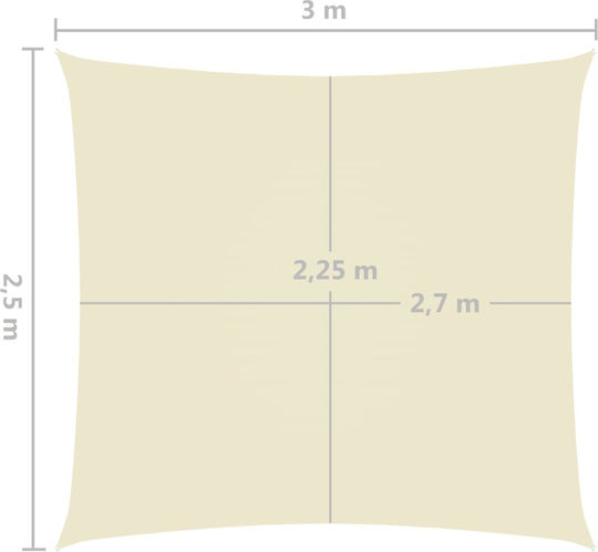 vidaXL Rectangular Shade Sail Ecru With Hoop & with PU Coating 3x2.5m