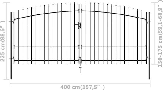 vidaXL Poartă de Gard din Metal cu Garduri în Culoarea Negru 2.25x4.0m