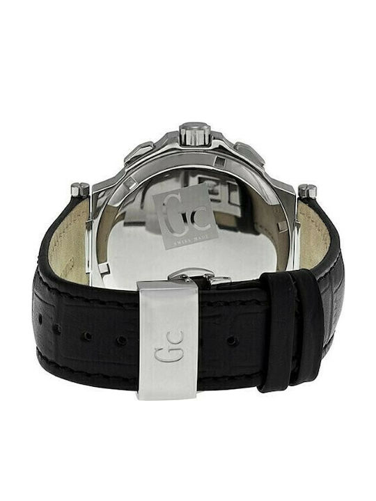 GC Watches Ανδρικό Ρολόι 44mm Χρονογράφος Μπαταρίας με Μαύρο Δερμάτινο Λουράκι