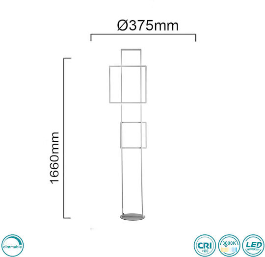 Ondaluce LED Φωτιστικό Δαπέδου Υ166xΜ37.5εκ. με Θερμό Λευκό Φως Ασημί