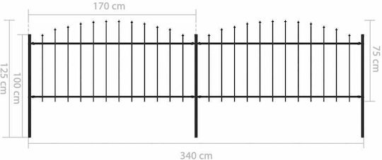 vidaXL Stahlzäune mit Spitzen Metallzäune mit Speeren in Schwarz Farbe 50cm x 3.4m