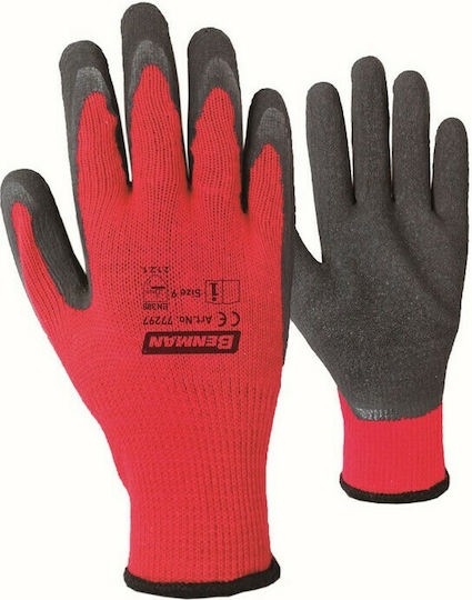 Benman Gloves for Work Electrician Red Latex/Polyester 1pcs