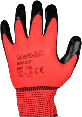 Bormann BPP218 Γάντια Εργασίας Ηλεκτρολόγου Κόκκινα Νιτριλίου/Πολυεστέρα 12τμχ