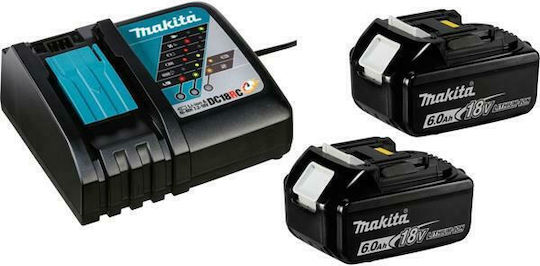 Makita Σετ 2 Μπαταριών Εργαλείου Λιθίου 18V Χωρητικότητας 6Ah με Φορτιστή DC18RC