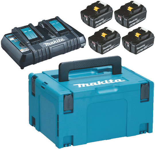 Makita Set 4 Tool Batteries Lithium 18V Capacity 6Ah with Charger DC18RD