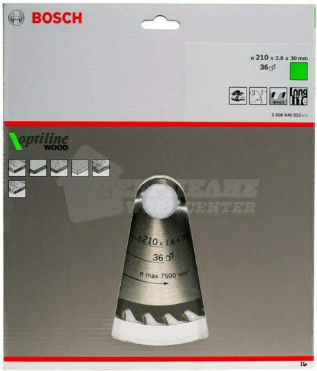 Bosch Optiline Wood Δίσκος Κοπής Ξύλου με 36 Δόντια 210mm