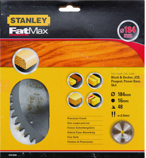 Stanley Fatmax Δίσκος Κοπής Ξύλου με 48 Δόντια 184mm