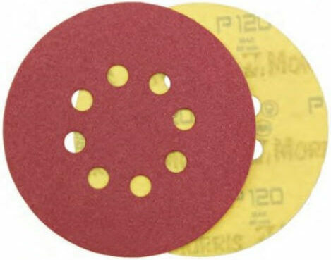 Morris Aluminium Oxide Velcro Orbital Sander Sanding Sheet K120 with 8 Holes 125x125mm