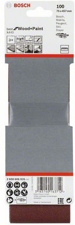 Bosch X440 Sanding Belt K100 75x457mm Set 3pcs