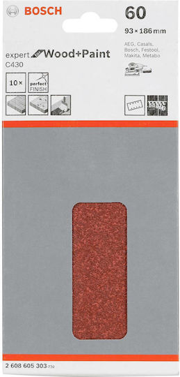 Bosch C430 Φύλλο Λείανσης Παλμικού Τριβείου K60 με Τρύπες 93x186mm Σετ 10τμχ
