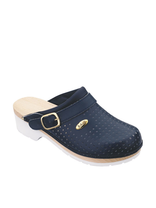 Scholl Super Comfort Leather Anatomic Clogs Blue