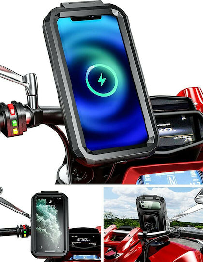 Kewig M18L-A1 Mount Phone Motorcycle with Case 3.5-7" for Steering Wheel with Wired (Type-C for iPhone) and Wireless charging (Qi 15W)