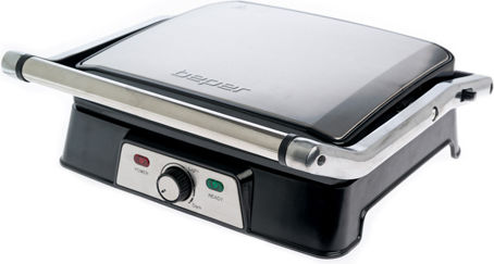 Beper Tabletop Electric Grill Ribbed Plate 2000W with Lid and Adjustable Thermostat 24cmx30cmcm