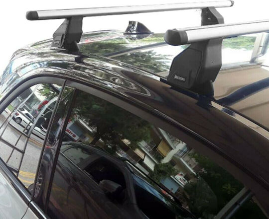 Menabo Aluminum Car Roof Bars 112cm for Opel Adam 3D Set with Roof Rack Legs Silver