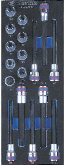 King Tony Lange Bit-Stecknüsse mit Bits Torx, Allen, Spline und Antriebsvierkant 1/2'' Set 17Stück