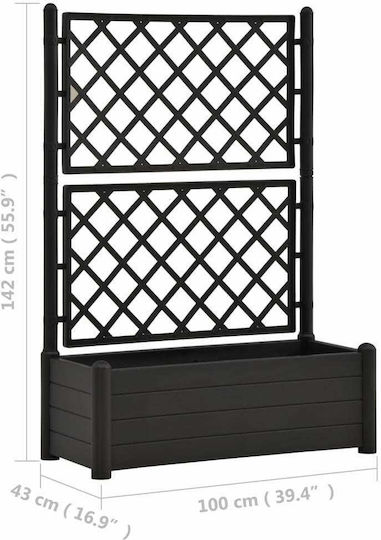 vidaXL Planter Box Plastic Black 100x43x142cm.