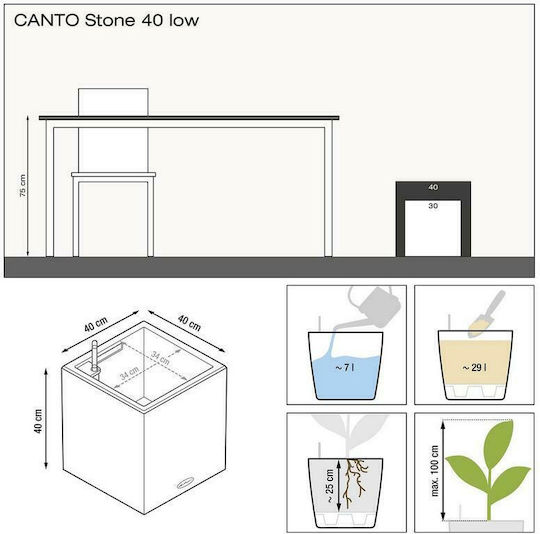 Lechuza Canto Stone Αυτοποτιζόμενη Γλάστρα Πλαστική Λευκή 14x14x13.5εκ.