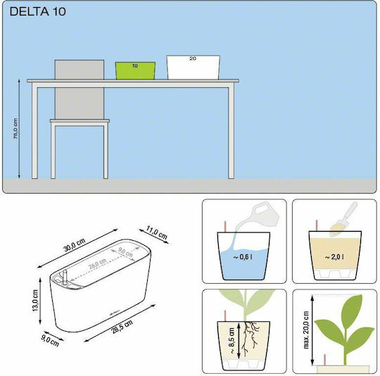 Lechuza Delta Selbstbewässernd Blumenkasten Kunststoff Gray 30x11x13cm.