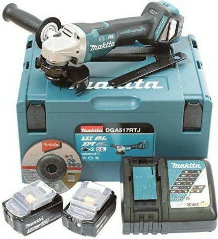 Makita DGA517RTJ Grinder 115mm Battery Brushless with Speed Control 2x5Ah