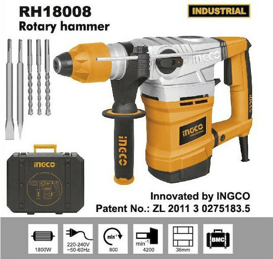 Ingco Κρουστικό Σκαπτικό Πιστολέτο Ρεύματος 1800W με Υποδοχή SDS Plus RH18008
